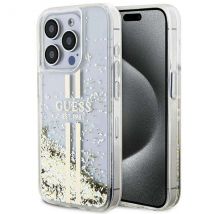 Funda Guess para iPhone 15 Pro 6.1 Funda rígida transparente Liquid Glitter Gold Stripes - Nuevo