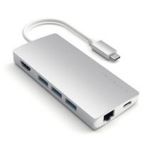 Satechi Adaptador Ethernet Multiport V2 Type-C 4K con 3 puertos USB-A 3.0 y lector SD Plateado - Nuevo