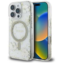 Étui Guess Resin Flowers Glitter MagSafe pour iPhone 16 Pro beige