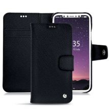 Apple iPhone X Funda de piel - Solapa billetera - Negro - Piel saffiano - Nuevo