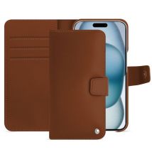 Housse cuir Apple iPhone 15 - - Marron - Cuir lisse