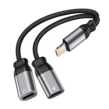 Splitter Audio et Charge Lightning 2-en-1 Nylon Tressé Anti-noeuds Noir