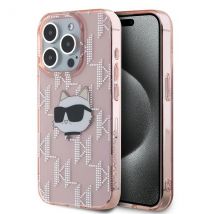 Funda Karl Lagerfeld para iPhone 15 Pro Max 6.7 carcasa rígida rosa IML Choupette Head & Monogram - Nuevo