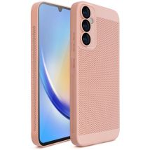 Moozy VentiGuard Coque de téléphone pour Samsung A34 5G Rose Pastel – Housse respirante avec motif perforé pour la circulation de l'air, ventilation, 