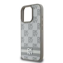 Coque pour iPhone 16 Pro Élégante avec Motifs à Carreaux et à Rayures Beige