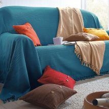 Jeté de canapé 230x250 - bleu canard - Coton - Becquet