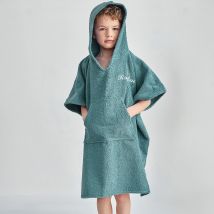 Poncho 4/5 ans - bleu paon - Bois - Becquet