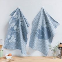 Torchons 50x70 lot de 3 théiere - bleu - Coton - Becquet