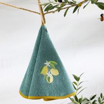 Essuie-mains Rond D60cm - bleu paon - Coton - Becquet