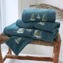 Serviette de toilette 50x90 - bleu paon - Coton - Becquet