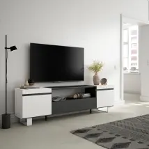 Mobile TV, 200x35x57cm, soggiorno, Per TV fino a 80", Design industriale, Bianco e nero RF2167