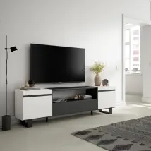 Mobile TV, 200x35x57cm, soggiorno, Per TV fino a 80", Design industriale, Bianco e nero RF2203