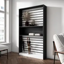 Libreria scaffale, 110x25x186cm, Soggiorno, Ufficio, Per libri, Bianco e nero RF2327