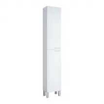 Colonna Bagno Ark, Mobile a colonna per bagno a 2 ante, Armadio pensile sospeso con 2 ripiani, cm 30x25h182, Bianco lucido