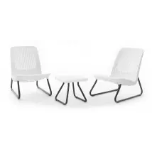 Set Tavolino e 2 Poltrone da Giardino Effetto Rattan Keter Rio Patio Bianco
