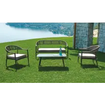 Salotto da esterno divano poltrone e tavolino in alluminio antracite, twist wicker Milano