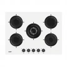 Piano cottura Samet Minerva 70 da incasso a gas 5 fuochi con manopole frontali in vetro bianco