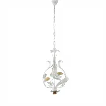 Lampadario Arte Povera Cesto Metallo Bianco E Oro 1 Luce E14