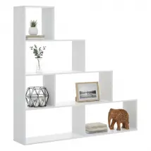 Libreria Dmorr, Mobile portalibri bifacciale a 6 scaffali, Scaffale divisorio con scomparti da ufficio, cm 145x29h145, Bianco lucido