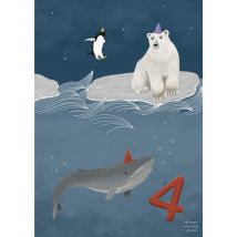 De Merkwaardige Studio | Verjaardagskaart | Met leeftijd | 4 | Arctische dieren | Giant Card