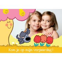 Woezel en Pip | Uitnodiging met vrolijke boom en eigen foto | Postcard