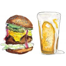 Marie Bodié | Verjaardagskaart | hamburger | bier | Standard Card