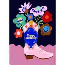 Eleanor Bowmer | Verjaardagskaart | You Are Amazing | Flowers In Cowboy Boot | Large Card