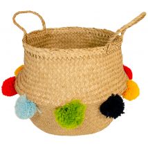 Fair Trade Seagrass Basket with Pom Poms - Large