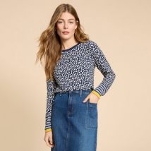 White Stuff Fairtrade Clara Long Sleeve Printed Tee - Navy