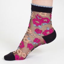 Thought Pink Floral Sheer Bamboo Ankle Socks - UK4-7