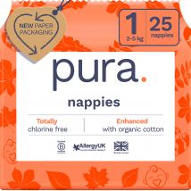 Pura Nappies - Size 1 - 2-5kg - Pack of 25