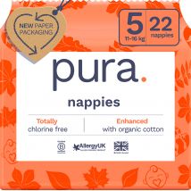 Pura Nappies - Size 5 - 11-16kg - Pack of 22