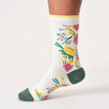 Thought Climbing Floral Organic Cotton Crew Socks - Stone White - UK4-7