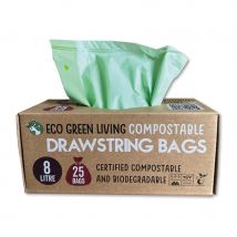 Eco Green Living Compostable Drawstring Bags - 8L - 25 Bags