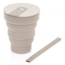 Hunu Collapsible Silicone Cup & Straw - Warm Grey - 16oz
