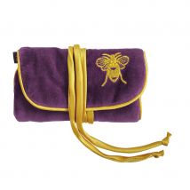 Fair Trade Velvet Bee Jewellery Roll - Aubergine