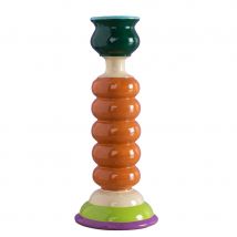 Ian Snow Orange & Green Wooden Painted Candle Stick Holder