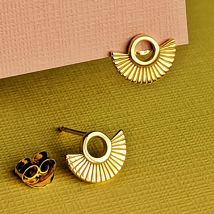 Vurchoo Art Deco Fan Gold Stud Earrings