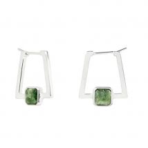 Vurchoo Silver Deco Square Agate Hoop Earrings