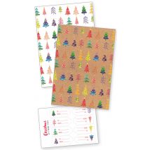 Transform Trade Christmas Trees Charity Gift Wrap  - Pack of 4 Sheets with Stickers
