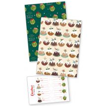 Transform Trade Festive Food Charity Gift Wrap  - Pack of 4 Sheets with Stickers