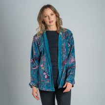 Fair Trade Printed Velvet Jacket - Teal