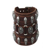 Leather Wristband Bracelet Skull Copper Bangle