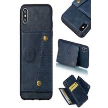 For iPhone XS Max 6.5 inch Phone Case Protective Back Cover with Card Holder Bracket, blue shell