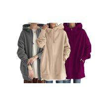 Women's Oversized Zip-Up Fleece Lined Hoodie - 13 Colours & 8 Sizes