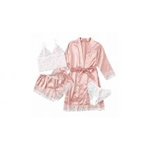 4-Piece Lace Trimmed Satin Pyjama Set - 9 Colours & 4 Sizes