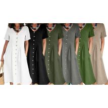 Women’s Short-Sleeve Button Dress - 6 Colours, 8 Sizes