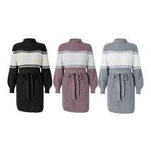 Knitted Lantern-Sleeve Turtleneck Dress - 4 Sizes & 3 Colours