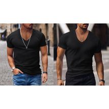 Deep V-Neck Slim Fit Basic T-Shirt - 6 Colours & 6 Sizes