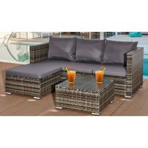 L-Shaped Rattan Sofa & Table Set